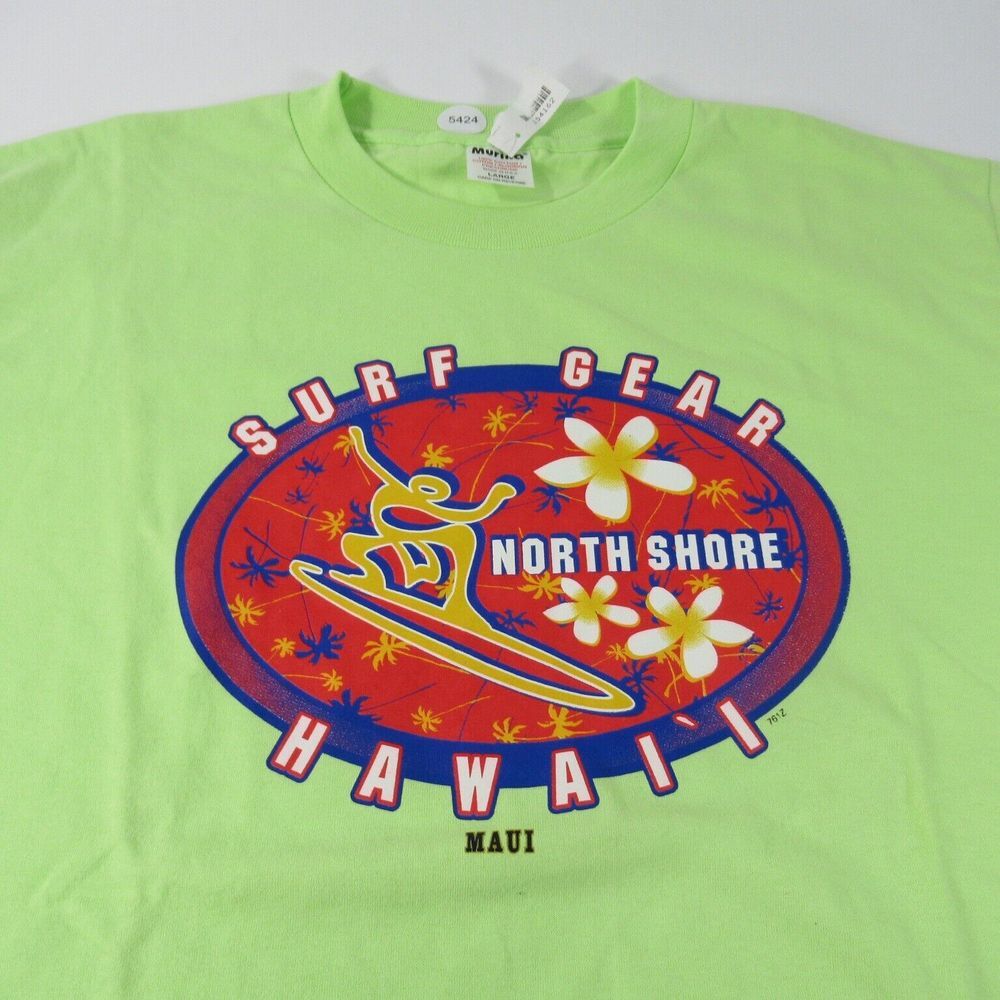 Vintage‎ Surf Gear Hawaii Maui North Shore Neon Green Large Made In USA NWT